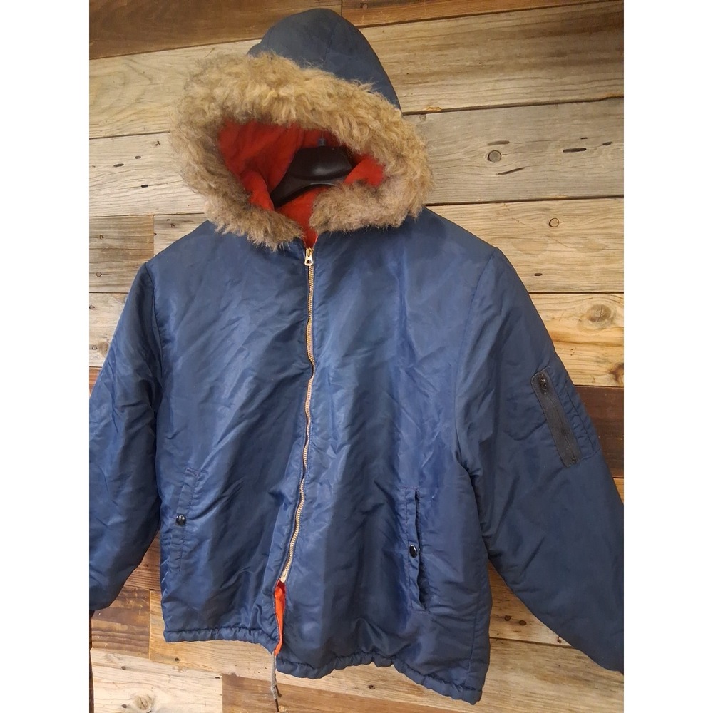 VTG Mens Unitog Union Bomber Jacket Fur Hood Mens Large 42R Blue Orange 1960's